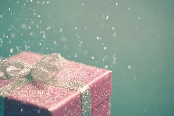 Santa Claus happily opens his Christmas gifts in the North Pole