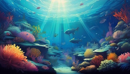 Underwater illustration and life. the beauty of marine life. Generated image