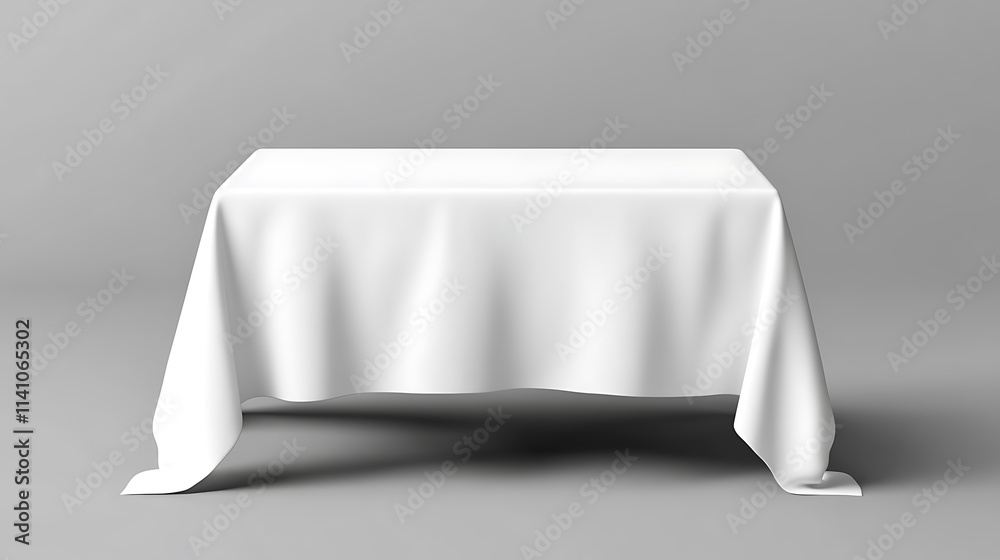 Poster a realistic white tablecloth set that is either isolated or folded, covering furniture or a table wi