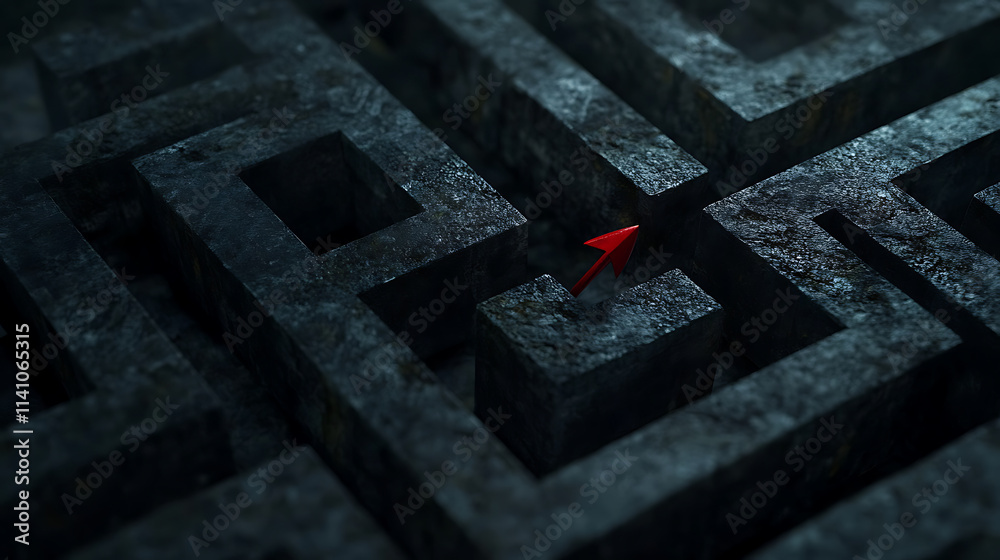 Poster A red arrow navigating through a complex black maze