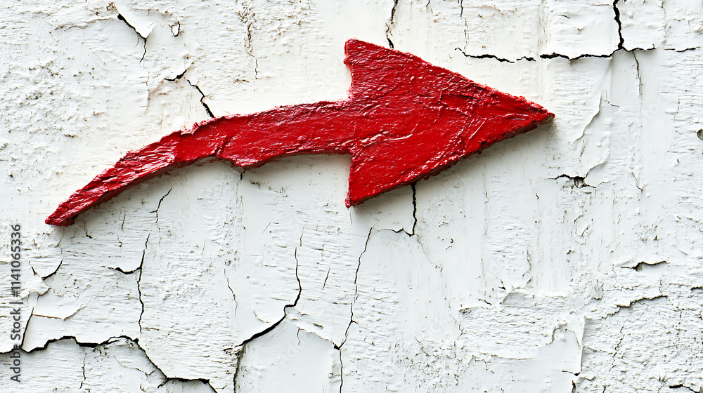 Poster a red arrow pointing upwards on a textured white background, symbolizing growth or increase