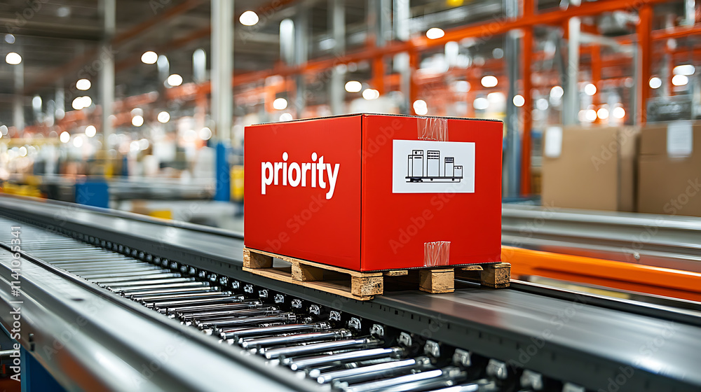 Poster a red delivery box marked priority