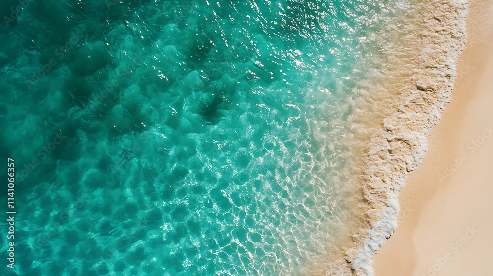Aufkleber a top view of the edge of an outdoor swimming pool, with clear turquoise water and light beige sand 