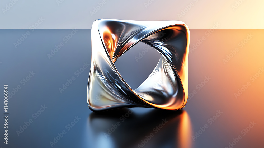 Aufkleber Abstract 3d mobius strip shape square block with reflective surface