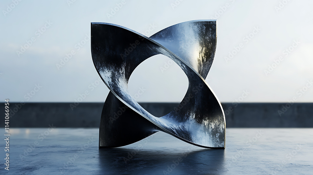 Aufkleber Abstract 3d mobius strip shape square block with reflective surface