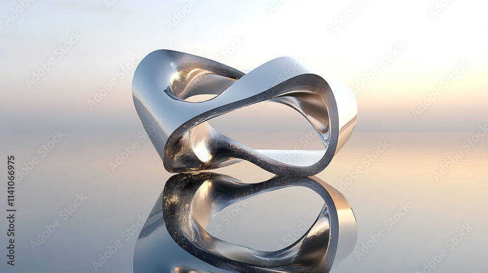 Aufkleber Abstract 3d mobius strip shape square block with reflective surface