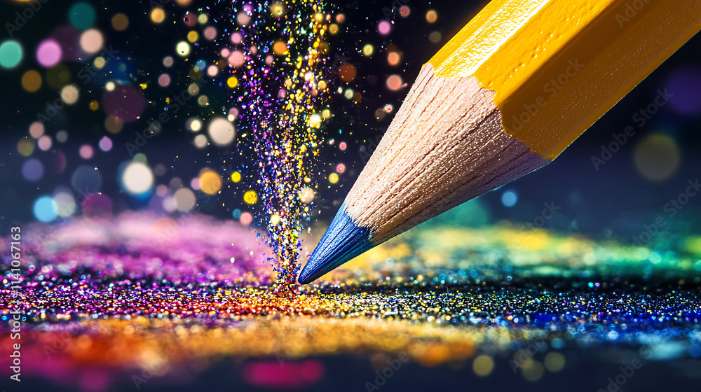 Aufkleber abstract art concept: vibrant colors and glitters exploding from a colored pencil, representing crea