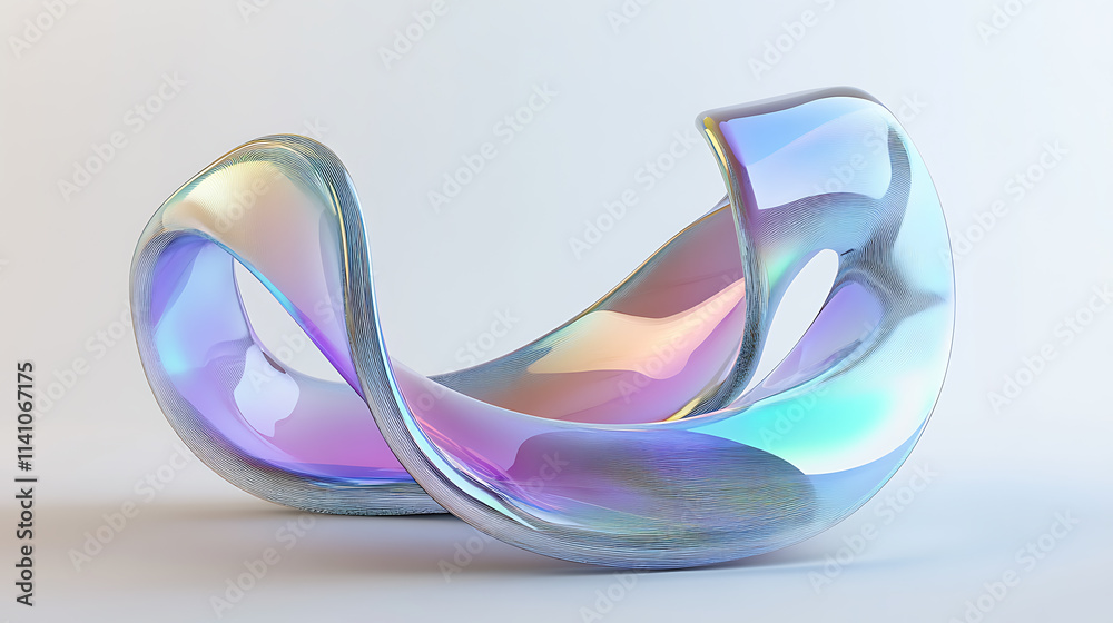Poster abstract background iridescent glass ribbon, 3d rendering illustration of futuristic abstract backgr