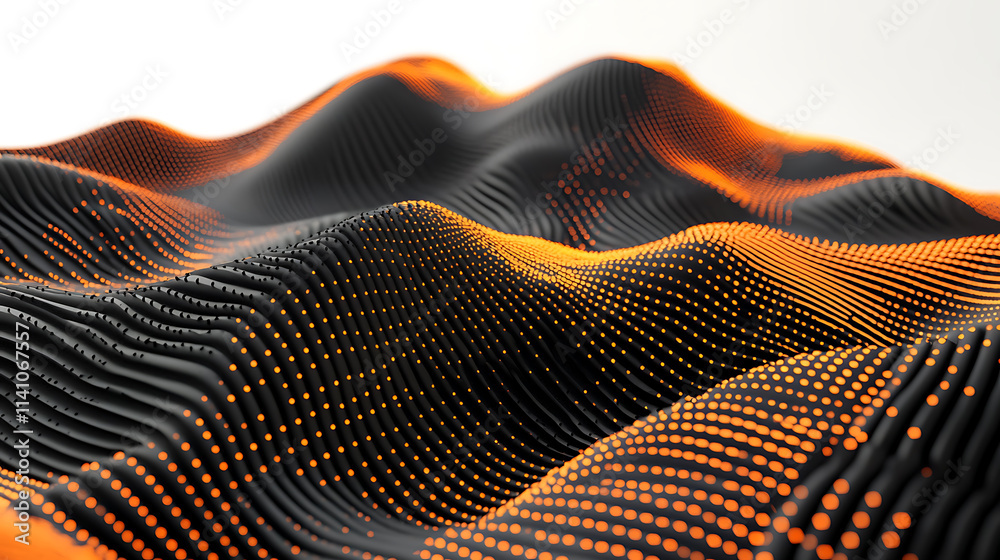 Poster Abstract digital background with glowing lines and dots forming a network, dark blue backdrop with orange highlights