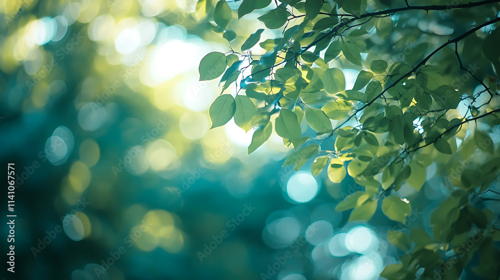 Leinwandbilder abstract blue and green bokeh light blurs background with white copy space, ideal for fresh and vibr
