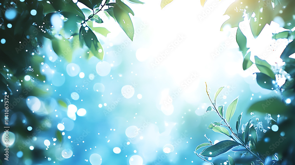 Leinwandbilder abstract blue and green bokeh light blurs background with white copy space, ideal for fresh and vibr