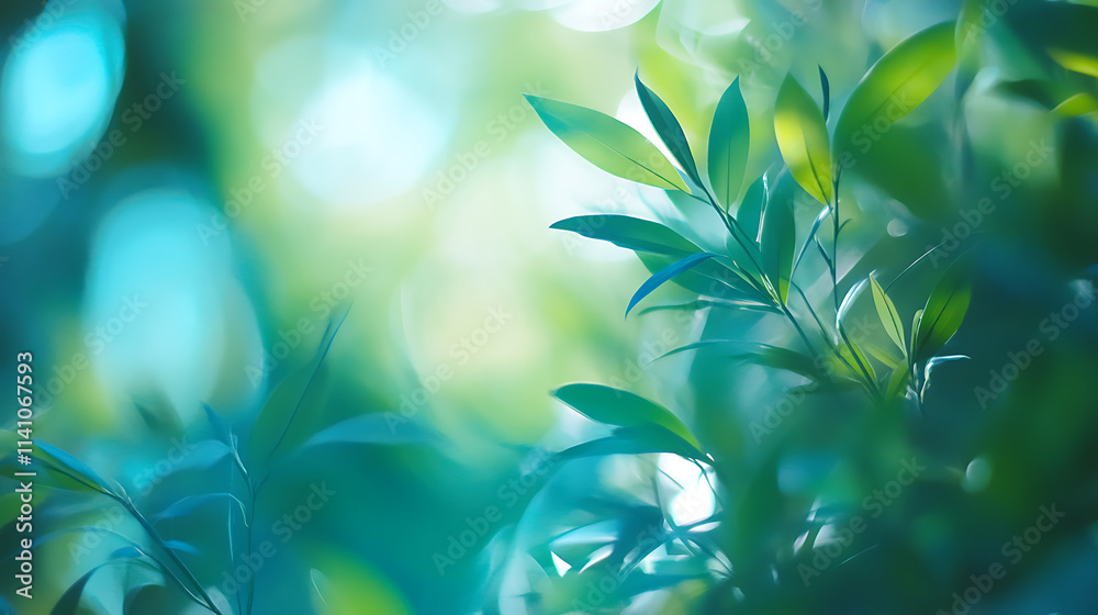 Leinwandbilder abstract blue and green bokeh light blurs background with white copy space, ideal for fresh and vibr