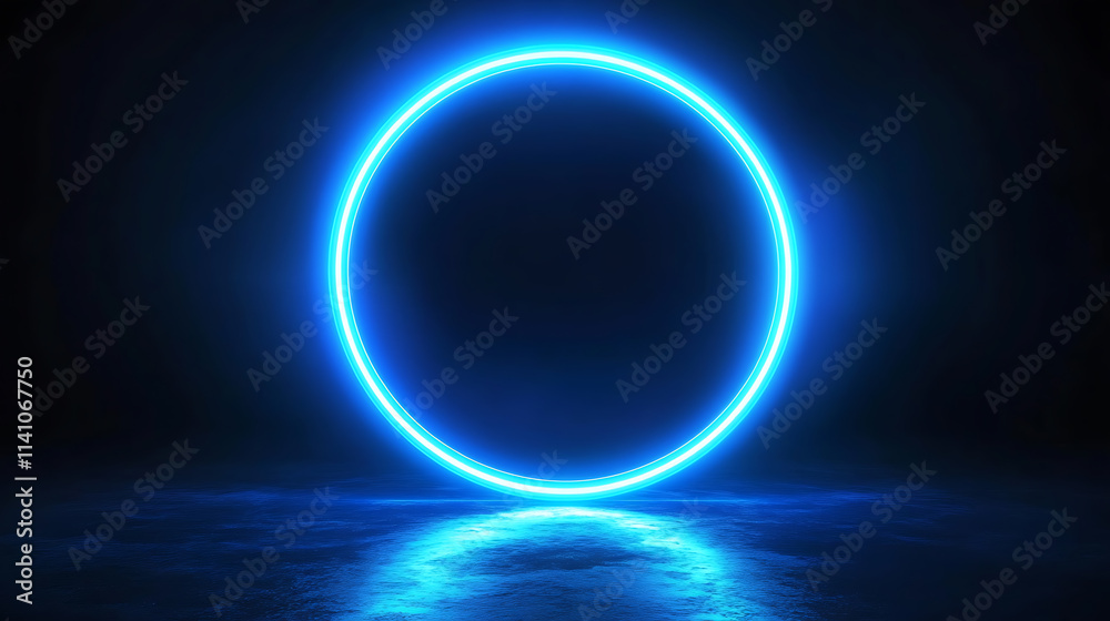 Leinwandbilder abstract blue neon light background with a glowing circular frame and thunder glow effect