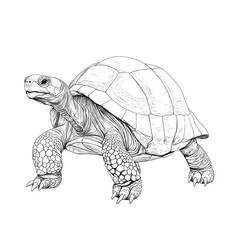 Fototapeta premium Detailed line art drawing of a tortoise.
