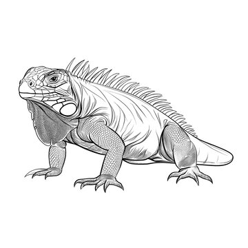 detailed black and white iguana drawing clip art preview