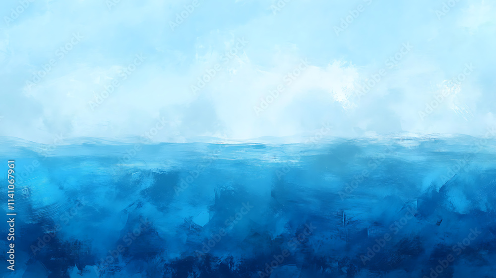 Poster abstract blue sky and sea, with a gradient from light to dark colors, creating an impressionistic ef