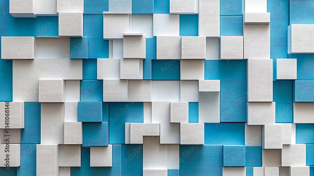 Leinwandbilder abstract blue white geometric square pattern boxes overlapping background