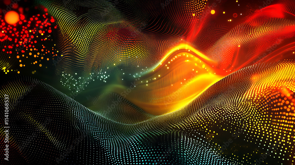 Leinwandbilder abstract digital background with glowing lines and dots forming a network, black backdrop with green