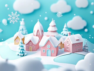 Fototapeta premium Isometric Christmas village scene