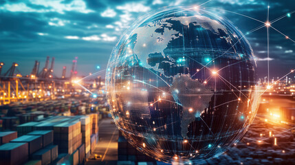 Fototapeta premium 3D Globe with Glowing Trade Links Representing Global Value Chains and Cross-Border Goods Flow