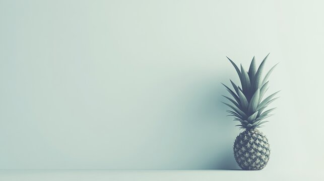 A solitary pineapple sits against a light background, creating a minimalist aesthetic.