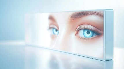 A close-up of a woman's eye displayed on a sleek, modern panel.