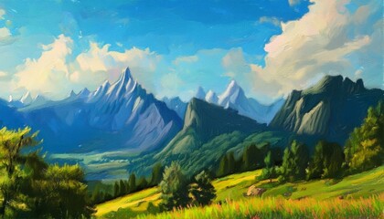 Obraz premium Painting view mountain at daytime. Generated image