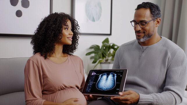 Expecting Parents in Clinic Discussing Ultrasound with Doctor