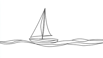 A minimalist line drawing of a sailboat on wavy water, emphasizing simplicity and tranquility.