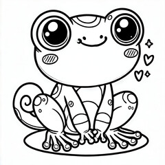 Fototapeta premium Cute Frog cartoon outline coloring page for kids 