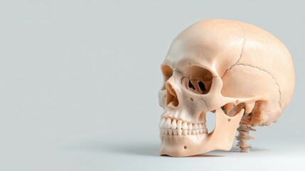 This 3D anatomy model presents a realistic human skull, highlighting detailed cranial bones and sutures, ideal for educational use in anatomy studies or health-related fields