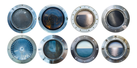 Decorative Porthole Designs for Marine Decor, set collection, mega bundle, isolated on transparent background