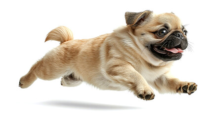 Obraz premium Adorable pug puppy in mid-air leap.