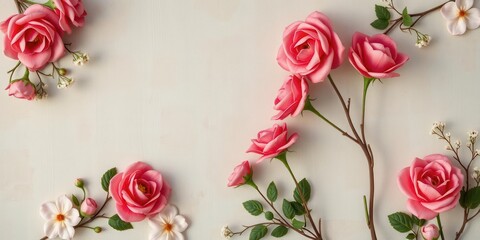 Artificial flowers wall in vintage style featuring a variety of colorful blooms and foliage, background, decoration