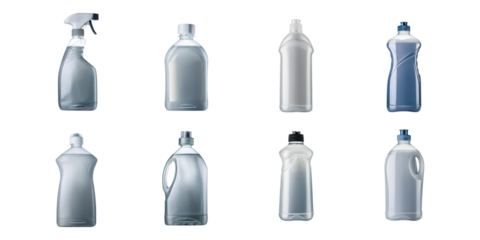 Various Cleaning Product Containers for Commercial Use, set collection, mega bundle, isolated on transparent background