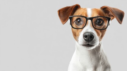 Jack Russell dog with nerd glasses, isolated on plain background generative ai