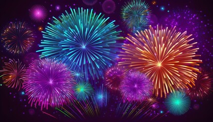Fototapeta premium Vibrant Purple Pink Blue Orange Fireworks Art Illustration on Purple Background