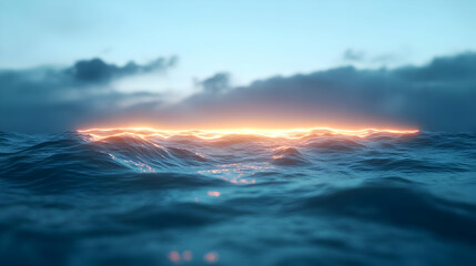 Fototapeta premium Glowing sunset horizon over dark ocean waves.