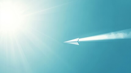 Fototapeta premium Minimalist paper plane flying under a bright clear blue sky generative ai