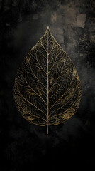 A detailed golden leaf illustration against a dark background, evoking nature's elegance.