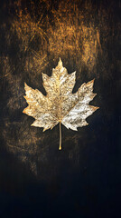 A golden maple leaf against a dark background, symbolizing nature's beauty and change.