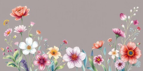 Obraz premium Vibrant watercolor illustration of assorted flowers in full bloom, decoration, nature