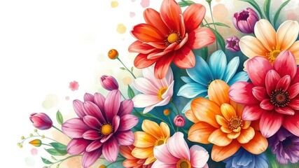 Obraz premium Vivid watercolor illustration of blooming flowers in a garden, artistic, petals, flowers