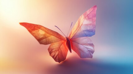 Obraz premium Origami butterfly made with glittering paper, softly lit against a pastel background generative ai