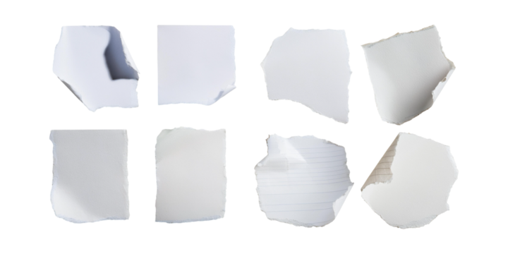 Torn Paper Sheets on White Background, png collection isolated on transparent background