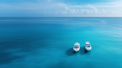 Luxurious yachts anchored in tranquil turquoise waters under clear blue sky. serene ocean view evokes sense of peace and relaxation.