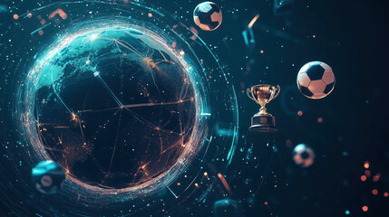 3D Globe with Orbiting Sports Icons Representing the Global Impact of Sports and Competitions