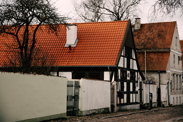Small cottage house in village, residential building real estate landscape