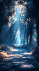 Obraz premium a minimalist forest path with simple lines and soft colors,