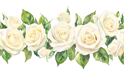 Elegant Watercolor White Roses Border - Serene Floral Design